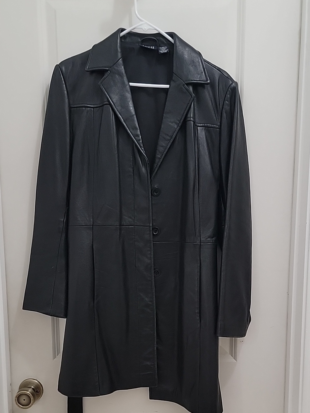 Hillard & Hanson Black Leather Longline Jacket